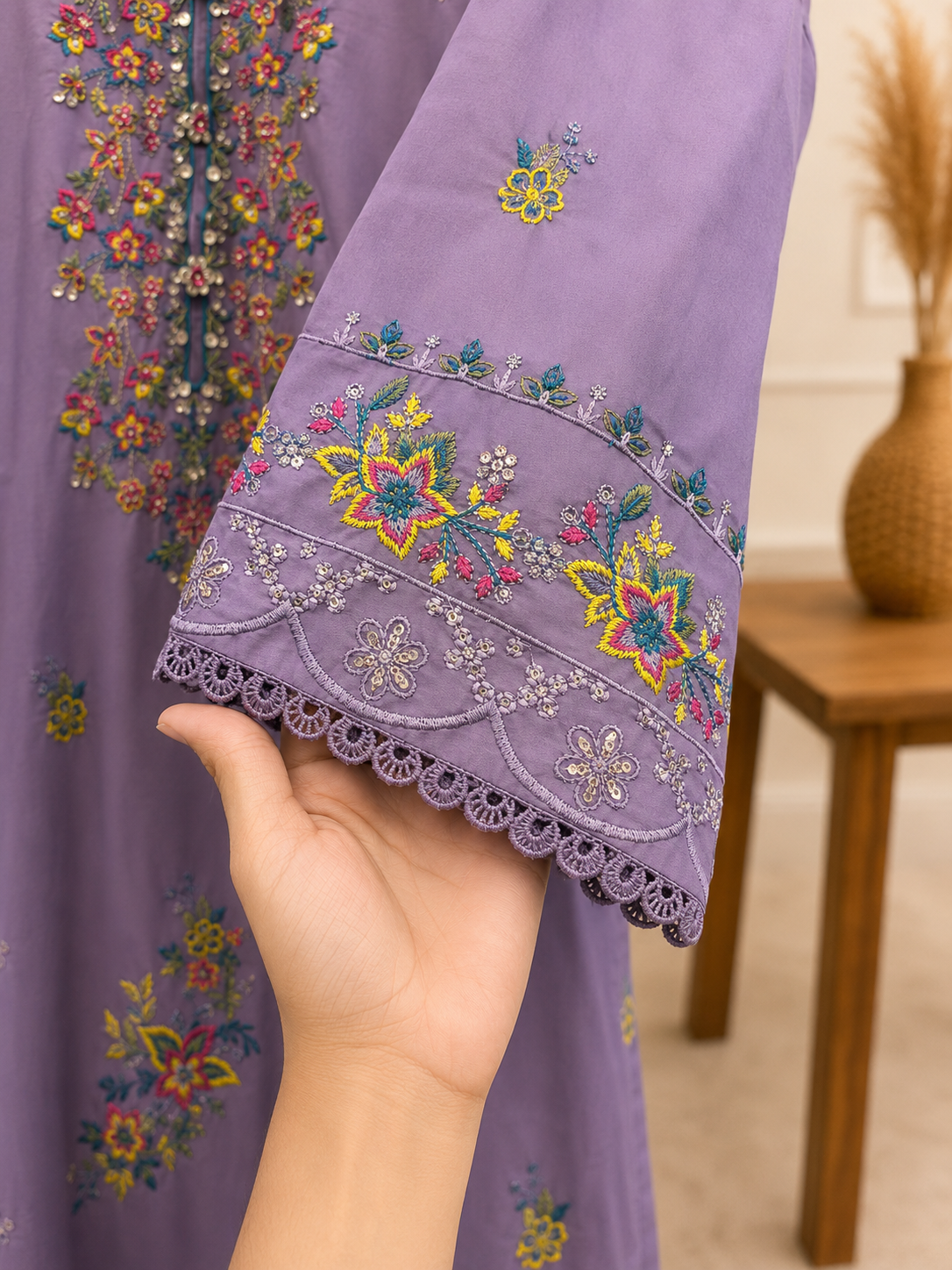 Luxury Lavender Embroidered 3 Piece Lawn Suit for Women | Premium Pakistani Dress